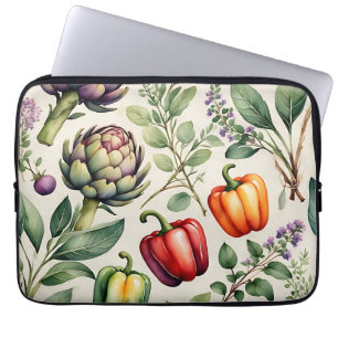 Watercolor Vegetable Garden Pattern Laptop Sleeve