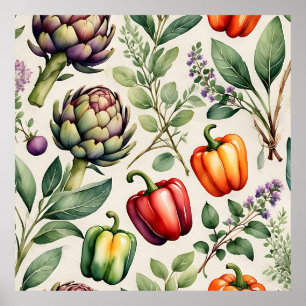 Watercolor Vegetable Garden Pattern Poster