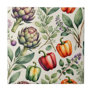 Watercolor Vegetable Garden Pattern Tile