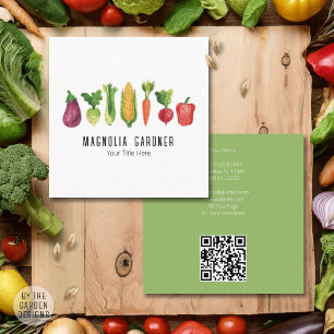 Watercolor Vegetable Organic Farmer Market QR Code Square Business Card