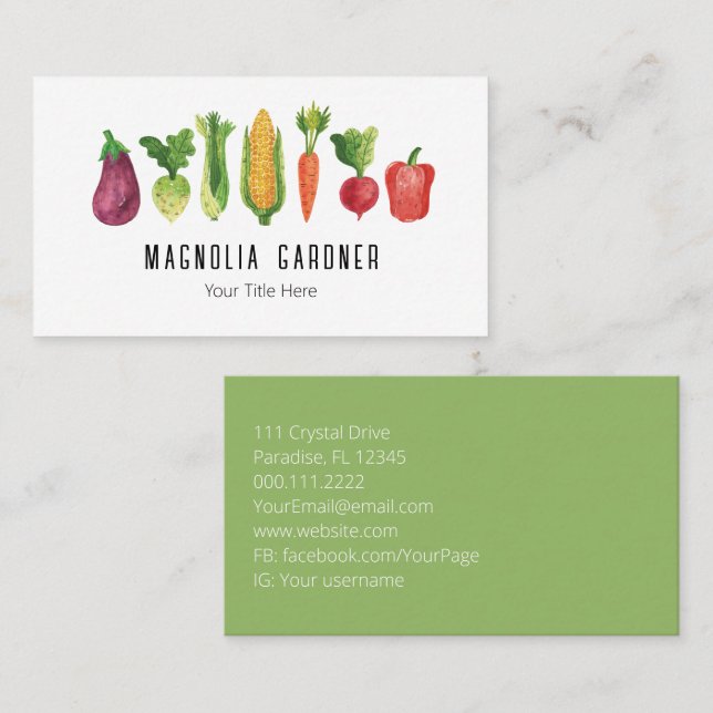 Watercolor Vegetables  Business Card (Front/Back)