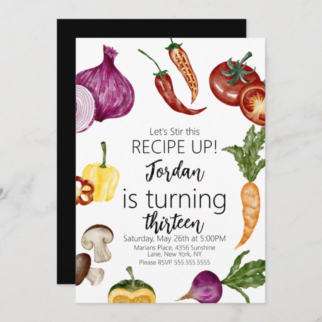 Watercolor Vegetables Cooking Restaurant Birthday  Invitation (Front/Back)
