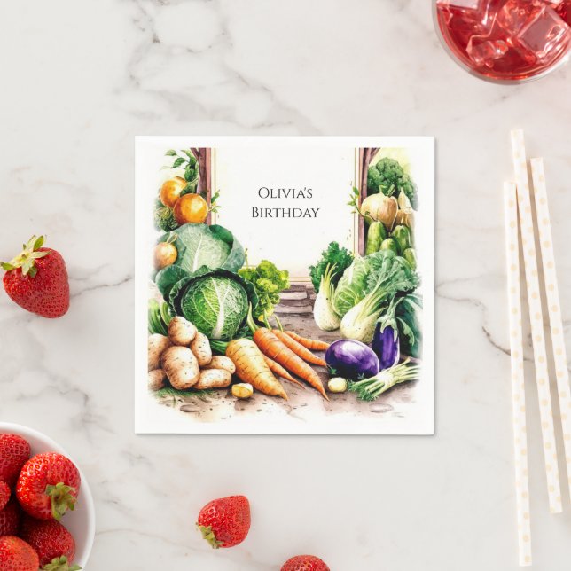 Watercolor Vegetables Farmers Market Birthday Napkin (Insitu)