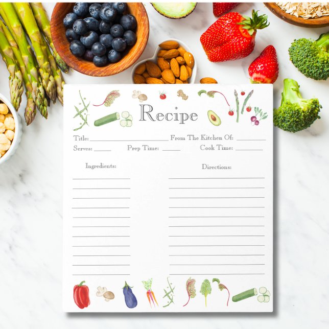 Watercolor Vegetables Recipe  Notepad (Creator Uploaded)