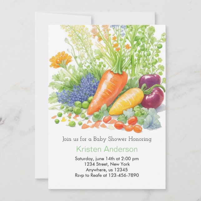 Watercolor Veggie Harvest Baby Shower Invitation (Front)