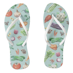 Watercolor Veggies & Spices Pattern Jandals