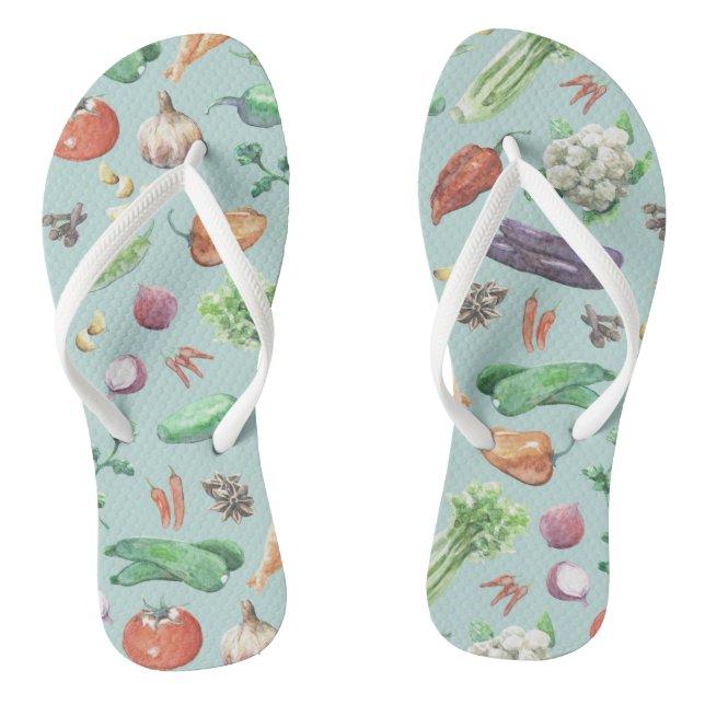 Watercolor Veggies & Spices Pattern Jandals (Footbed)