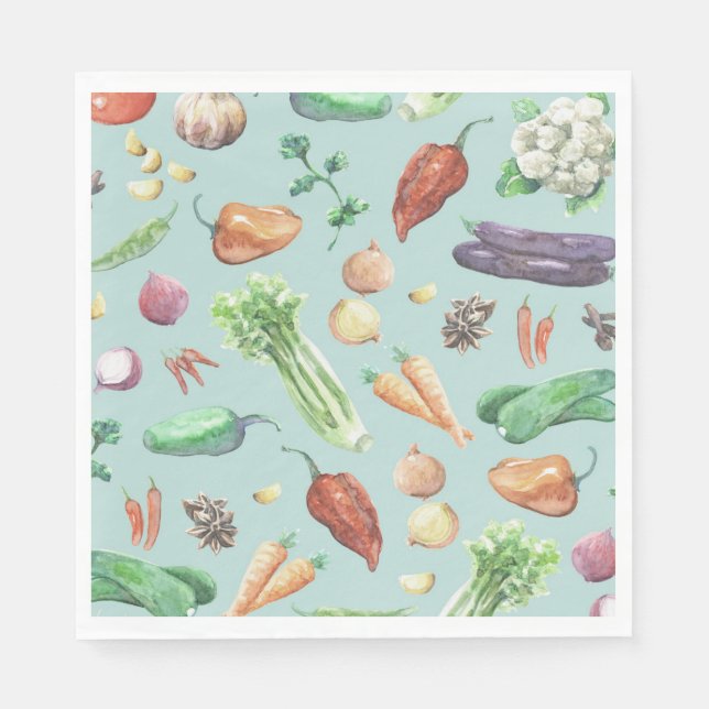 Watercolor Veggies & Spices Pattern Napkin (Front)