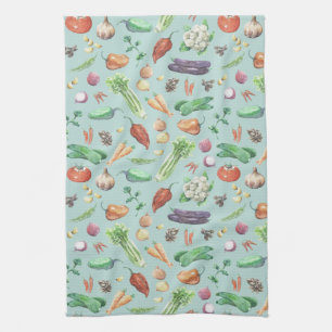 Watercolor Veggies & Spices Pattern Tea Towel