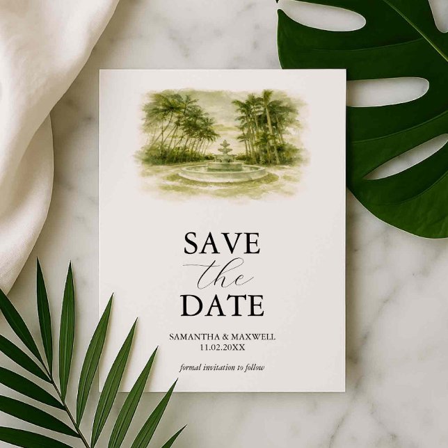 Watercolor Venue Save The Date Template (Watercolor venue save the dates Gran Paraiso Gardens, FL by Victoria Grigaliunas of Do Tell A Belle)