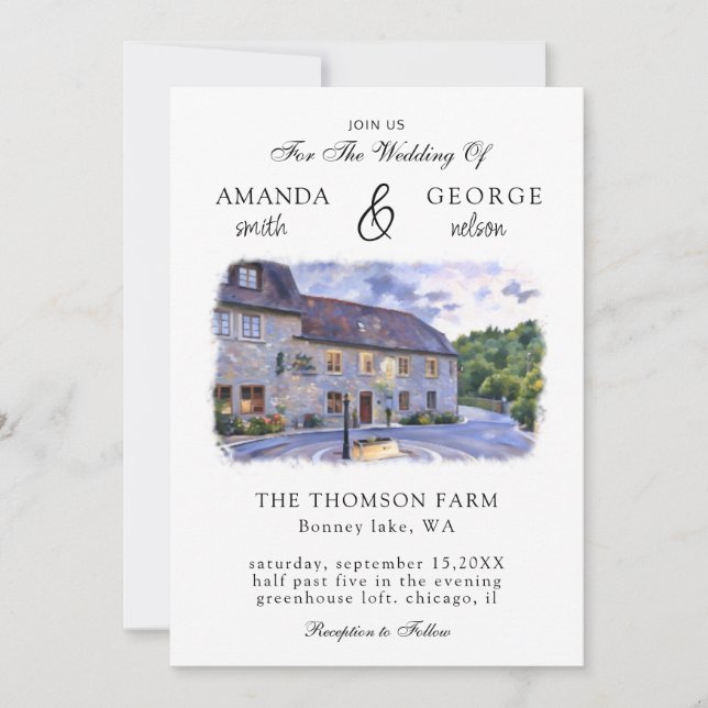 Watercolor Venue Wedding Invitation (Front)