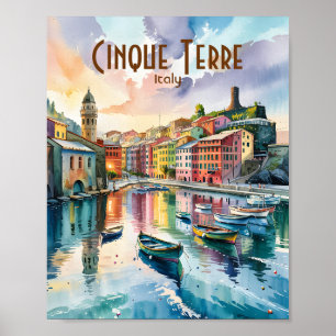 Watercolor Vernazza Cinque Terre Italy Colourful Poster