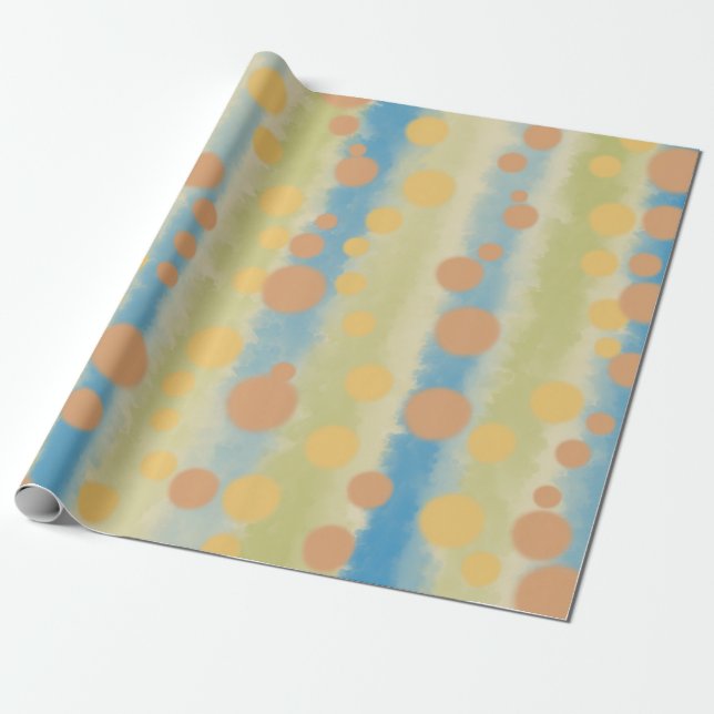 Watercolor Vertical Striped Polka Dots  Wrapping Paper (Unrolled)