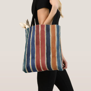 Watercolor Vertical Stripes Brick Rust Teal Navy  Tote Bag