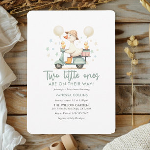 Watercolor Vespa Goose Twin Baby Shower  Invitation