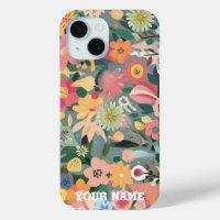 Watercolor Vibrant Flower garden Green and peach