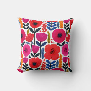 Watercolor Vibrant Flowers BOHO Botanical Cushion