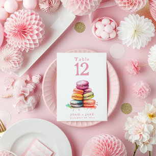 Watercolor vibrant macaroons Table Number card