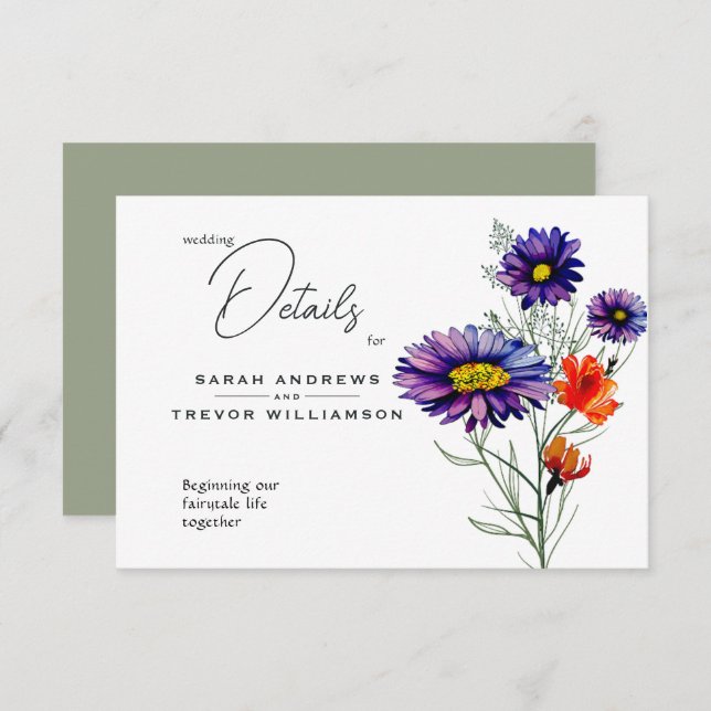 Watercolor Vibrant Orange and Purple Wildflowers  Enclosure Card (Front/Back)