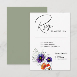 Watercolor Vibrant Orange and Purple Wildflowers RSVP Card