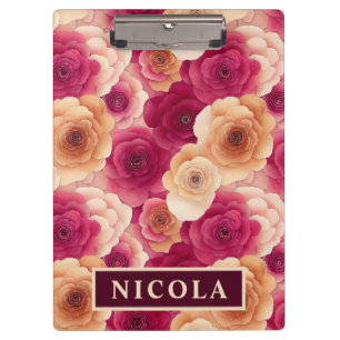 Watercolor Vibrant Painted Pink Spring Flowers Clipboard