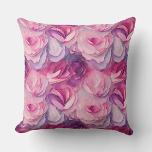 Watercolor Vibrant Painted Pink Spring Flowers Cushion