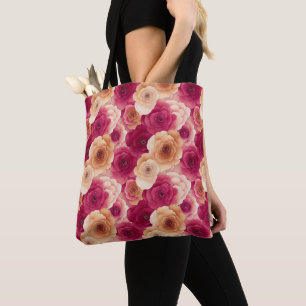 Watercolor Vibrant Painted Pink Spring Flowers Tote Bag