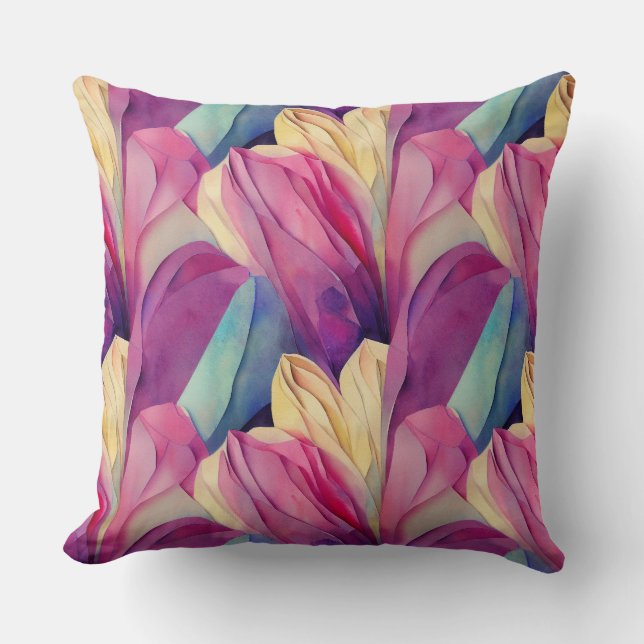 Watercolor Vibrant Painted Spring Flowers Cushion (Front)