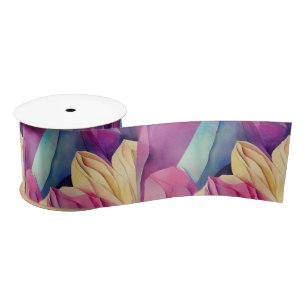 Watercolor Vibrant Painted Spring Flowers Satin Ribbon