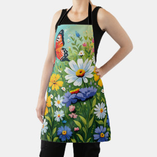 Watercolor Vibrant Spring Flowers Pattern Apron