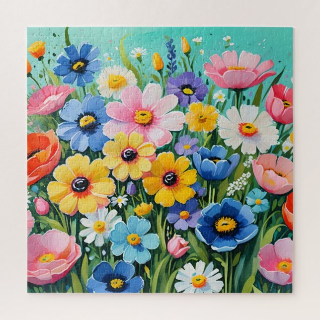 Watercolor Vibrant Spring Flowers Pattern Jigsaw Puzzle (Vertical)