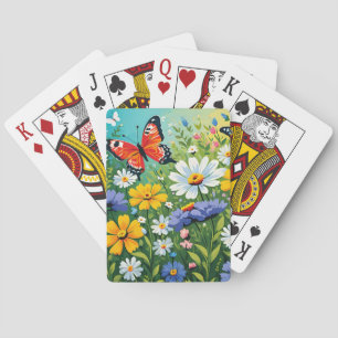 Watercolor Vibrant Spring Flowers Pattern Playing Cards