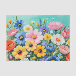Watercolor Vibrant Spring Flowers Pattern Tissue Paper