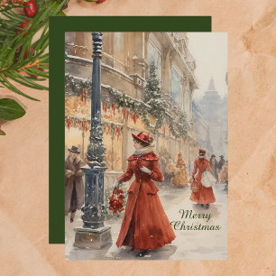 Watercolor Victorian Merry Christmas Holiday Card