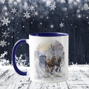 Watercolor Victorian Scene Happy Holidays Mug