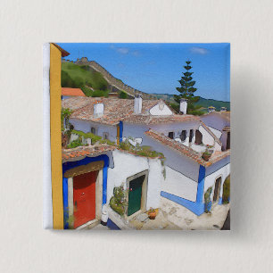 Watercolor village 15 cm square badge