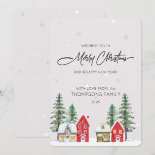 Watercolor Village Holiday Christmas Card