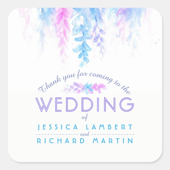 Watercolor vine blue purple wedding stickers (Front)