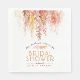 Watercolor vine fall brown coral bridal shower napkin