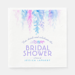 Watercolor vine floral blue purple bridal shower napkin