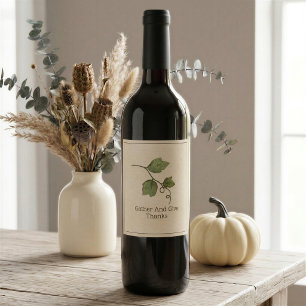 Watercolor Vine Thanksgiving Wine Bottle Label