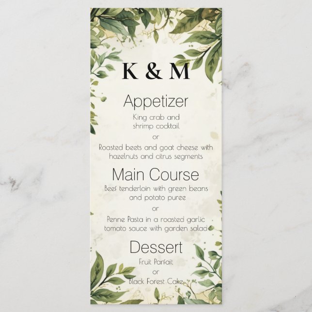 Watercolor Vines Elegant Greenery Dining Menu (Front)