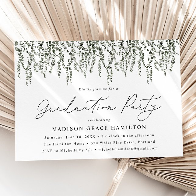 Watercolor Vines Graduation Party Invitation (Creator Uploaded)