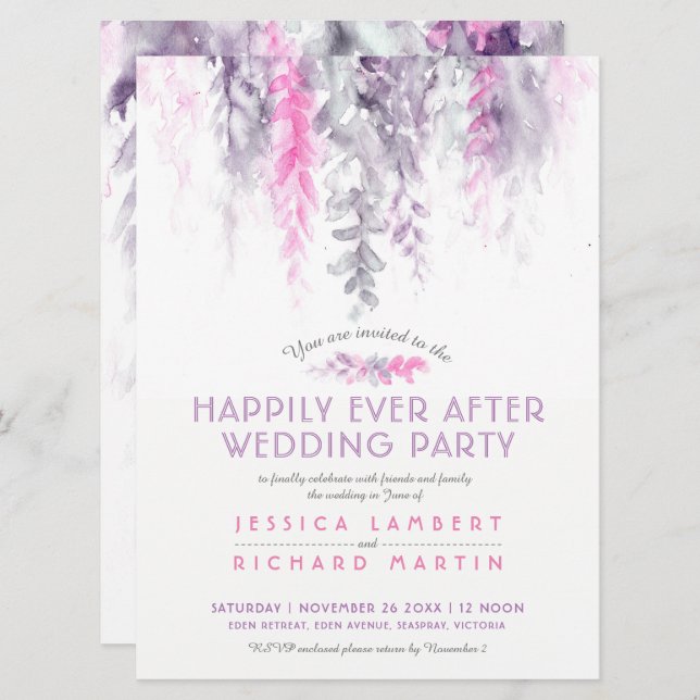 Watercolor vines indigo after the wedding party invitation (Front/Back)