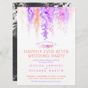 Watercolor vines purple orange after wedding party invitation