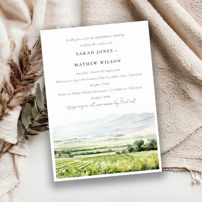 Watercolor Vineyard Landscape Rehearsal Dinner Invitation (Creator Uploaded)