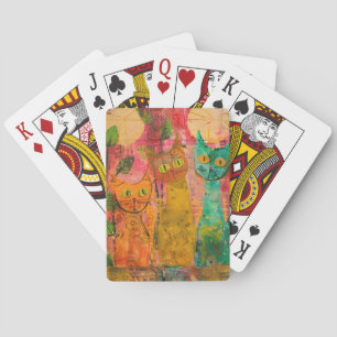 Watercolor Vintage Abstract Cat (2) Playing Cards