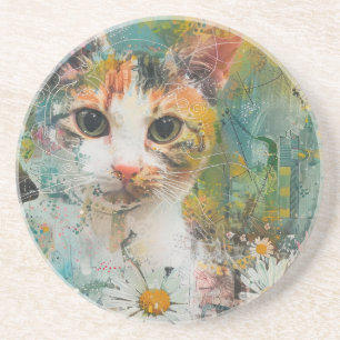 Watercolor Vintage Abstract Cat (3) Coaster