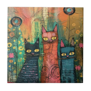 Watercolor Vintage Abstract Cat Tile