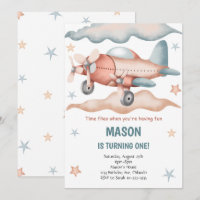 Watercolor Vintage Aeroplane Birthday Invitation